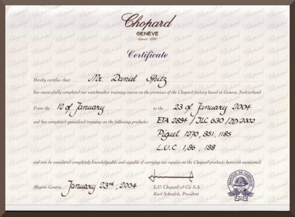 Dan Spitz Chopard Switzerland training diploma